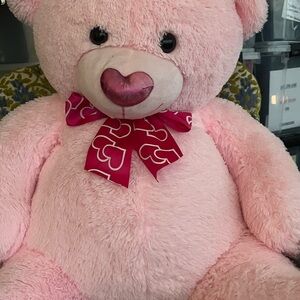 Pink Plush Bear with Heart Bow…gift for baby girl and Valentine gift as well.